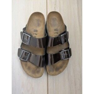 BIRKENSTOCK Arizona Platform Metallic Leather Papillio Slide - Size 40EU/US9